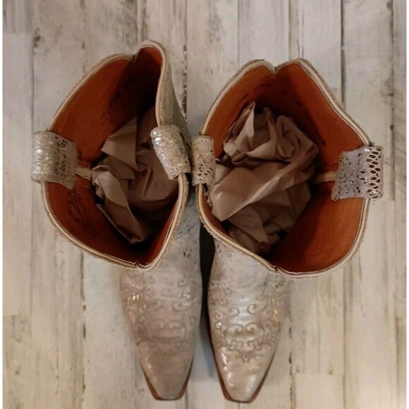 Lucchese Size 7 B Suede Gold Stone Python Print Boots Western Cowboy Snip Toe - Picture 8 of 16